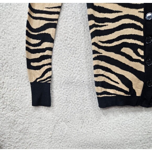 Express Women Sweater Medium Black Animal Print 100% Cotton Long Sleeve Cardigan - Picture 4 of 16